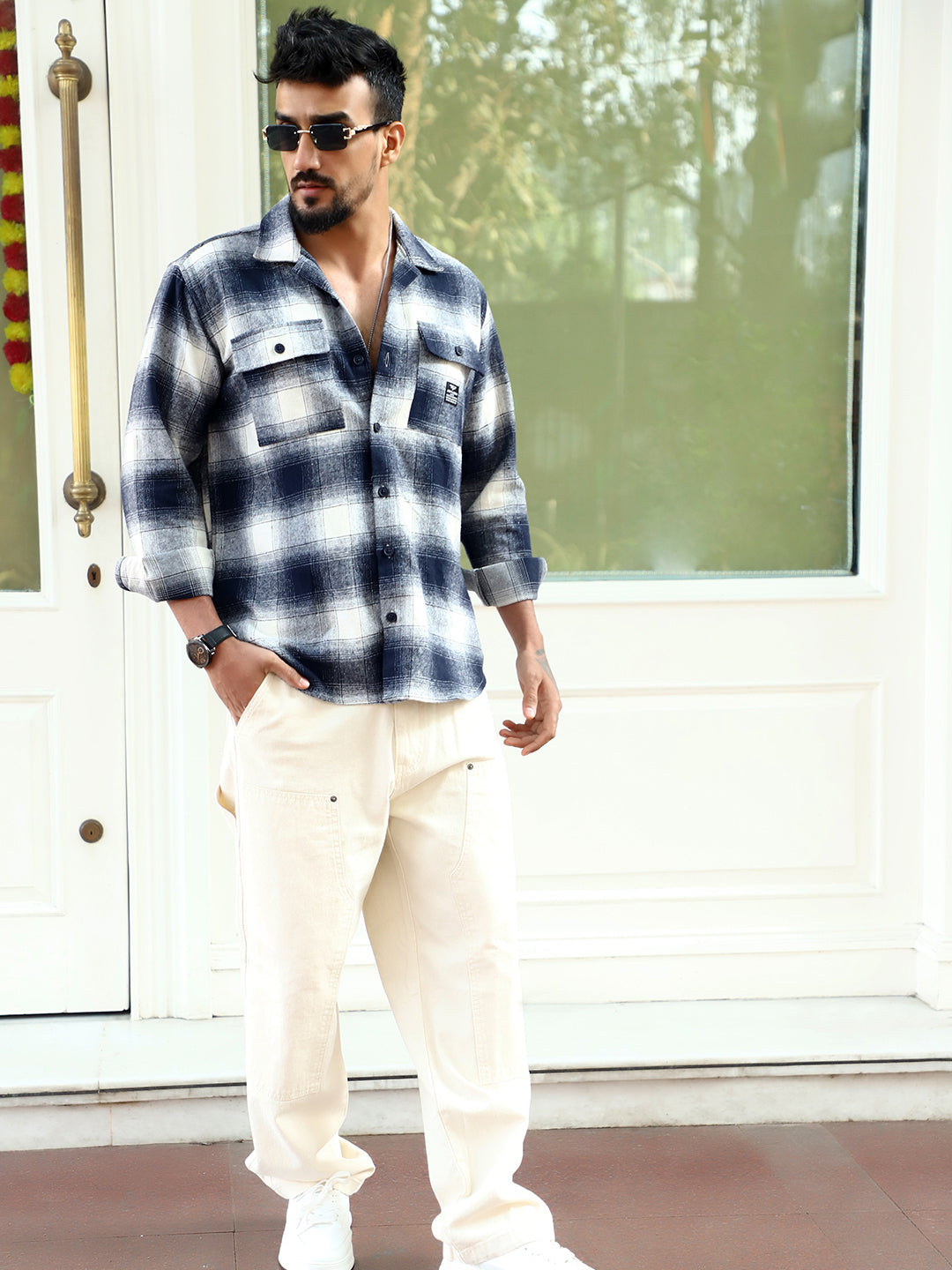 Afterdark Dark Blue Check Full Sleeve Shirt