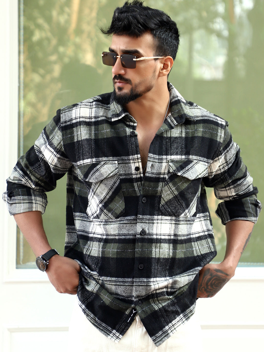 Afterdark Olive Check Full Sleeve Shirt