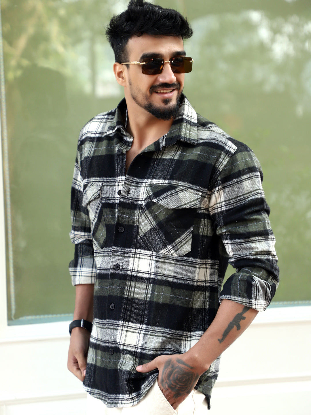 Afterdark Olive Check Full Sleeve Shirt