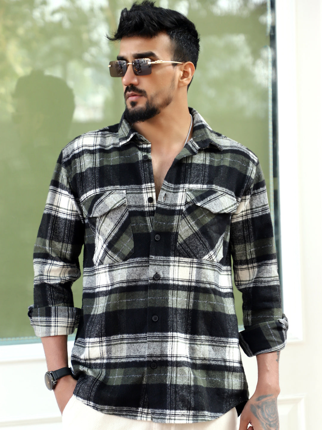 Afterdark Olive Check Full Sleeve Shirt