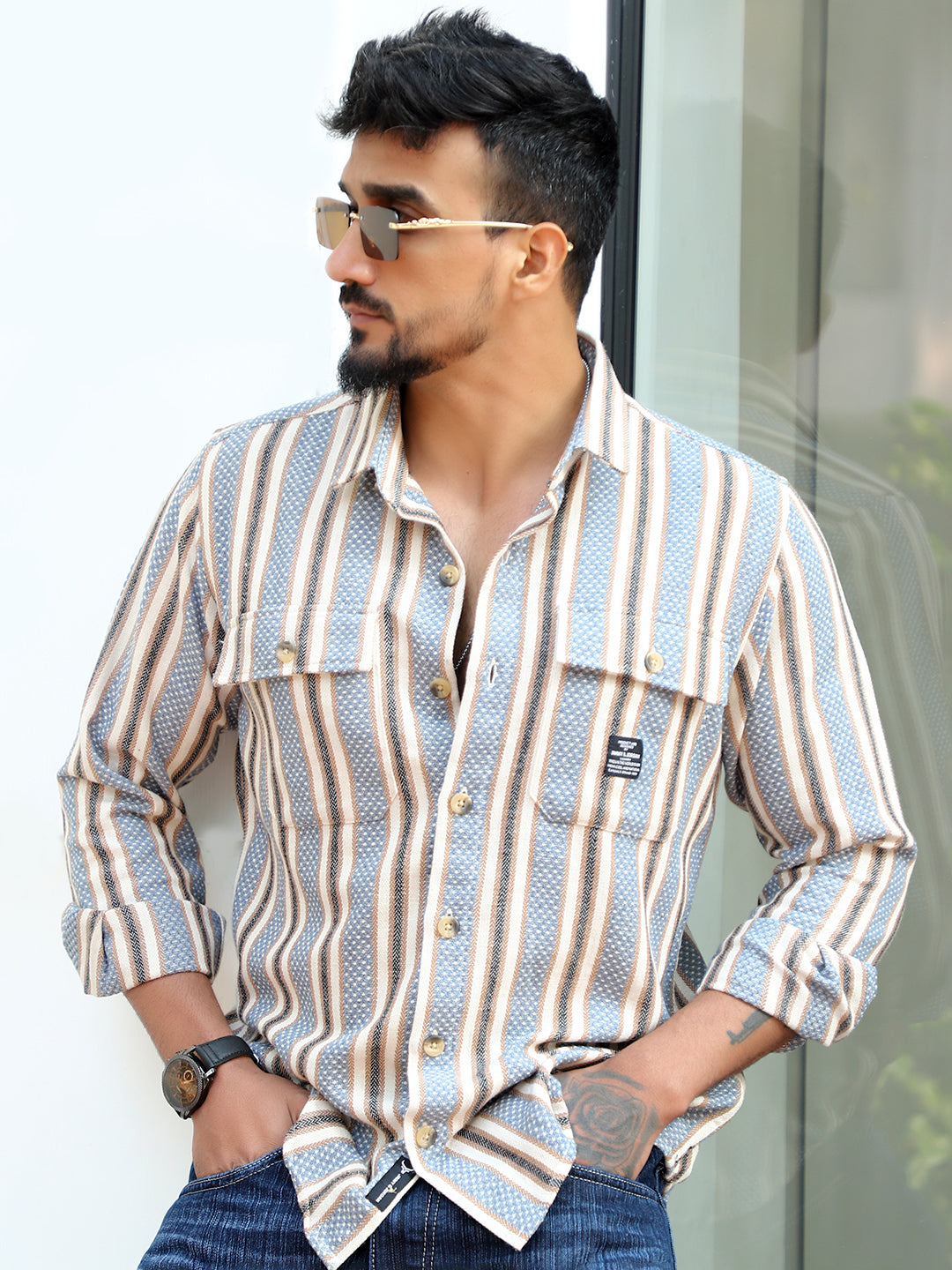 Santorini Blue Stripe Full Sleeve Shirt