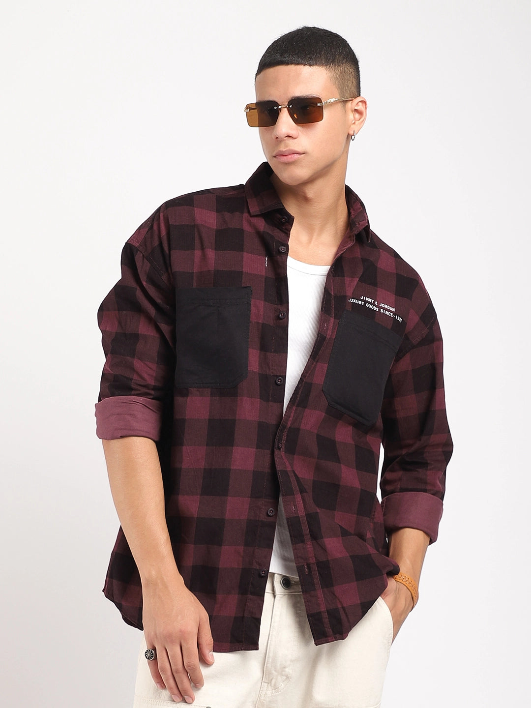Duchess Corduroy Check Wine Full Sleeve Shirt