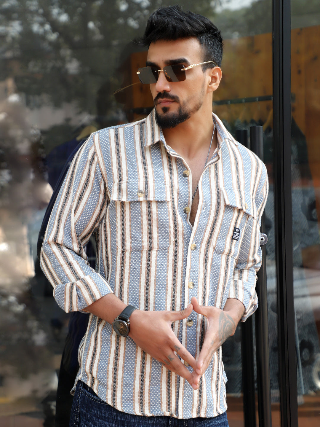 Santorini Blue Stripe Full Sleeve Shirt