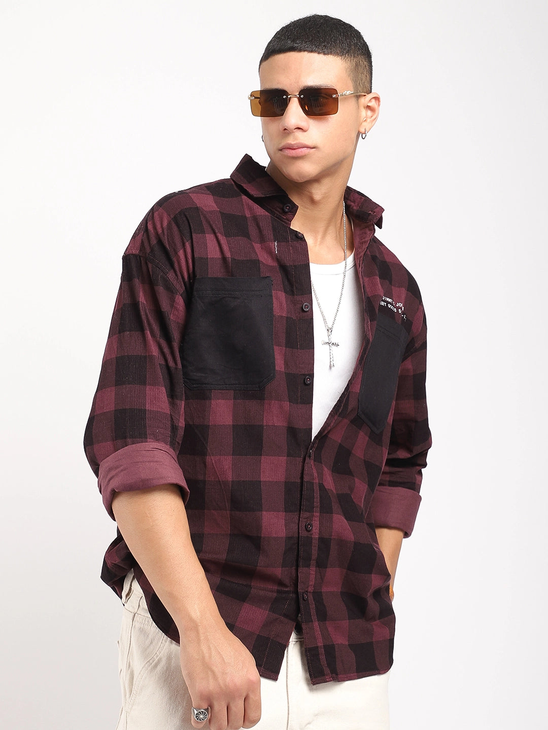 Duchess Corduroy Check Wine Full Sleeve Shirt