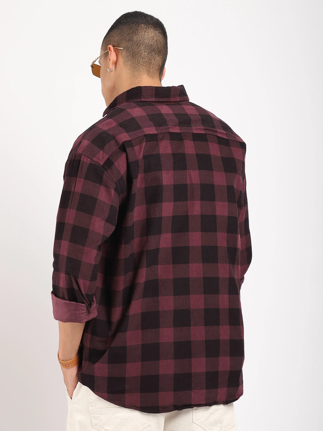 Duchess Corduroy Check Wine Full Sleeve Shirt