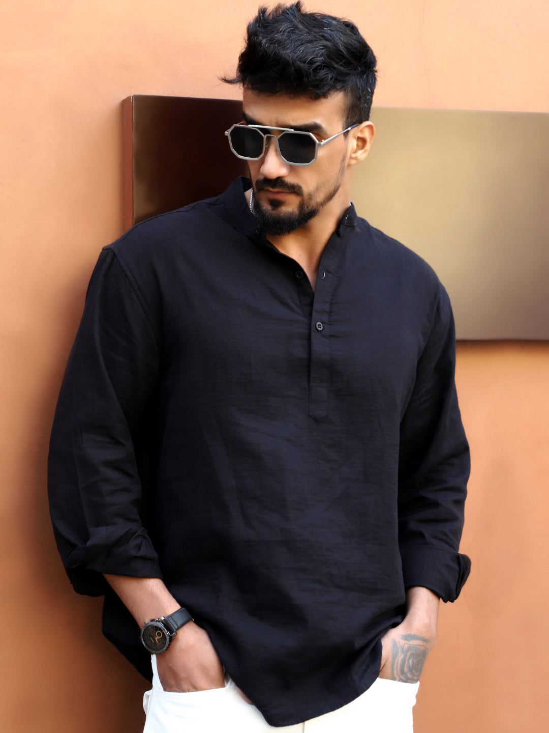 Fusion Drift Black Kurta