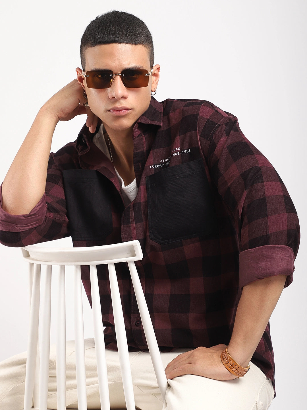 Duchess Corduroy Check Wine Full Sleeve Shirt