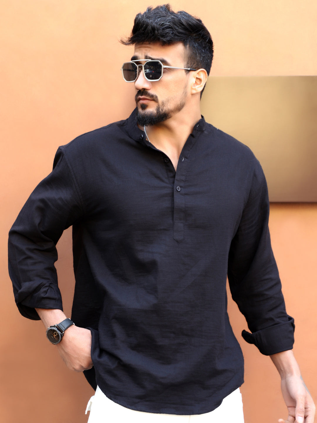 Fusion Drift Black Kurta