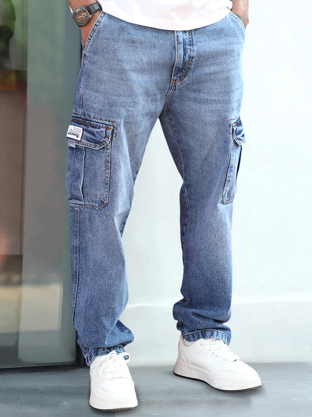 Vireon Light Blue Baggy Fit Denim Cargo