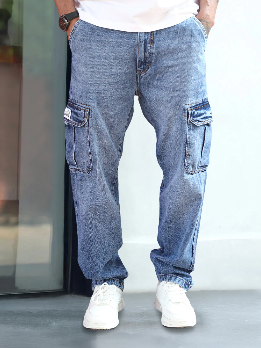 Vireon Light Blue Baggy Fit Denim Cargo