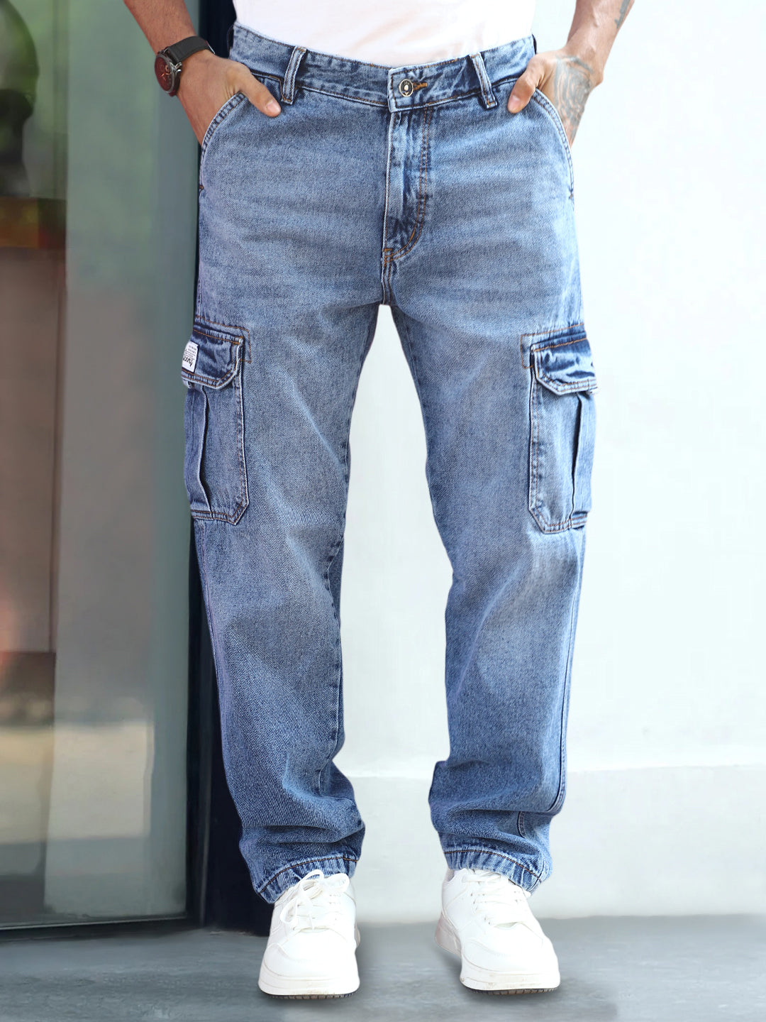 Vireon Light Blue Baggy Fit Denim Cargo