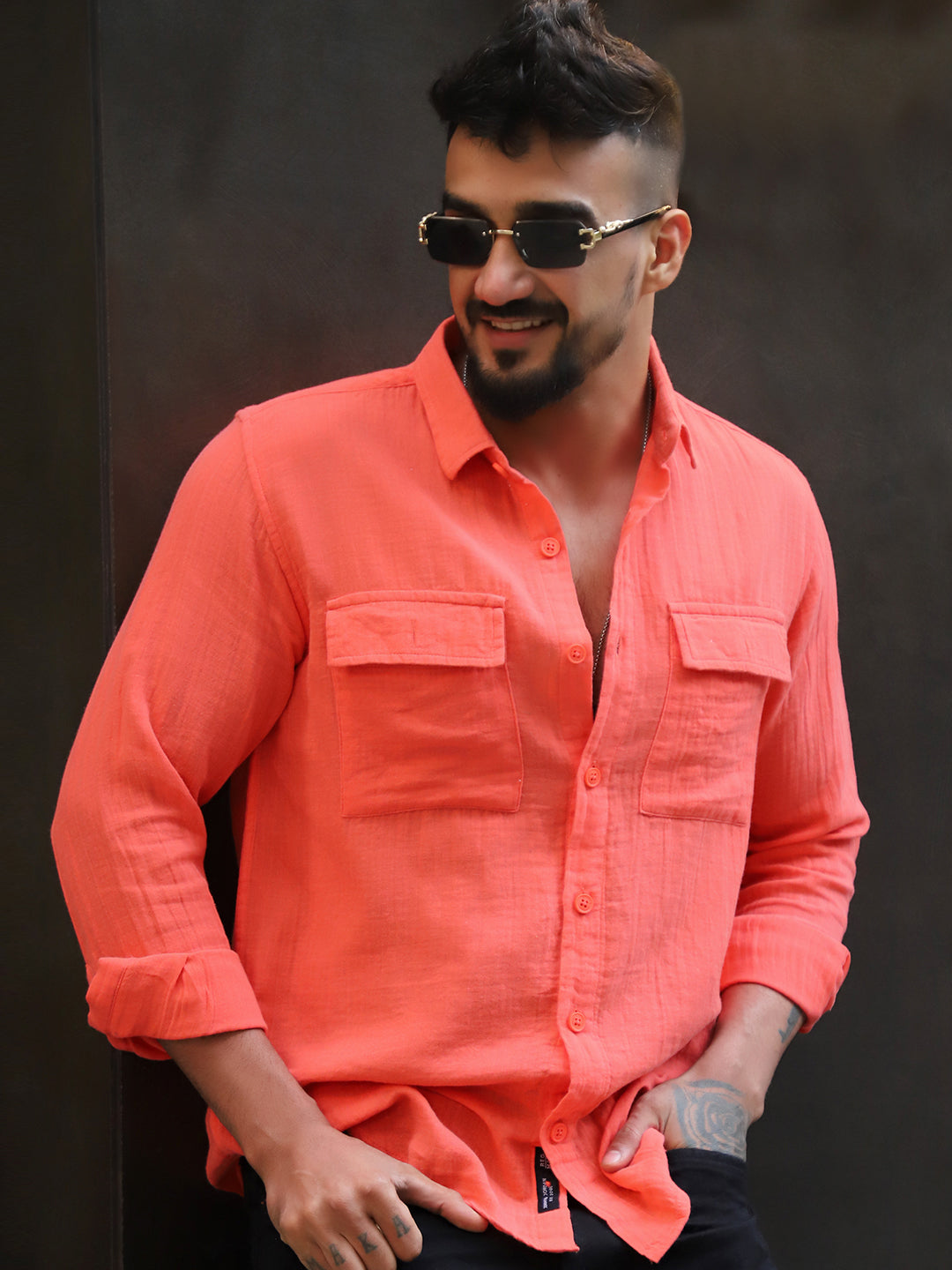 Vero Vibe Lucas Double Clothe Red Orange Shirt