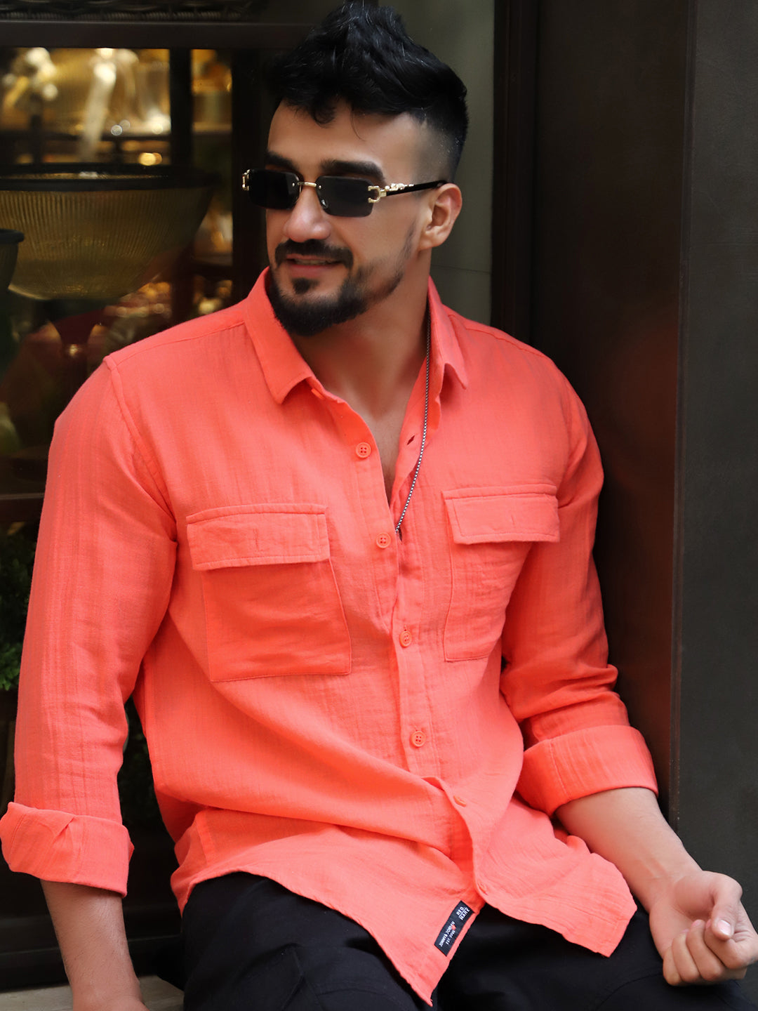 Vero Vibe Lucas Double Clothe Red Orange Shirt