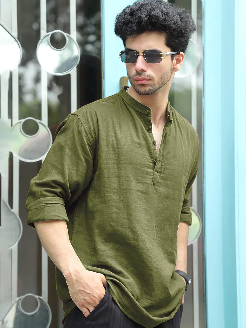 Fusion Drift Avocado Green Kurta