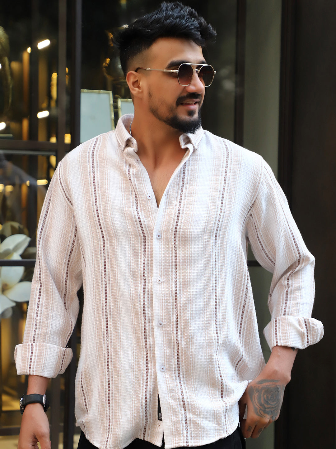 Sable Tone Beige Stripe Full Sleeve Shirt