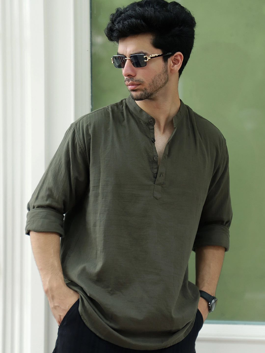 Fusion Drift Olive Kurta
