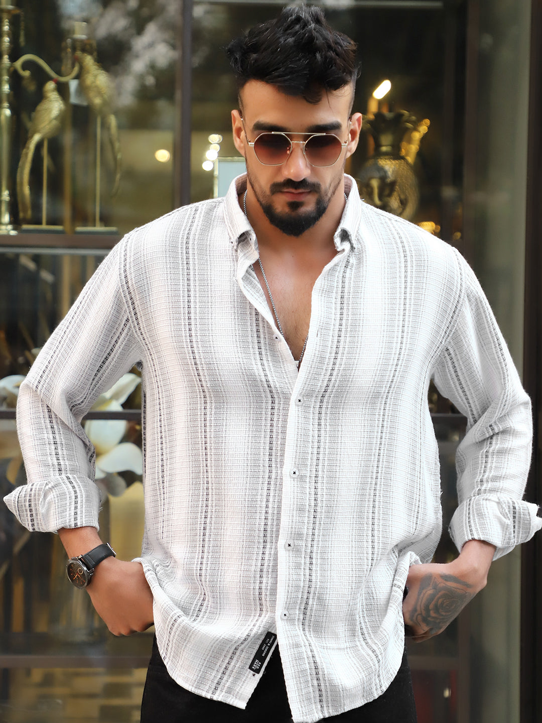 Sable Tone Light Grey Stripe Full Sleeve Shirt