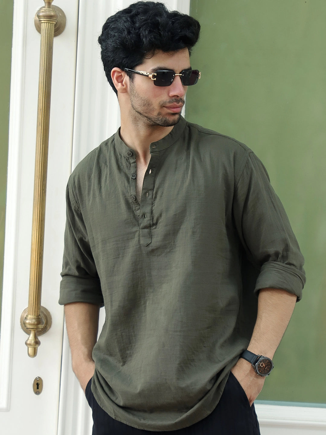 Fusion Drift Olive Kurta