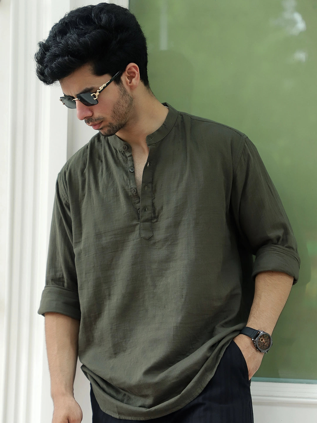 Fusion Drift Olive Kurta