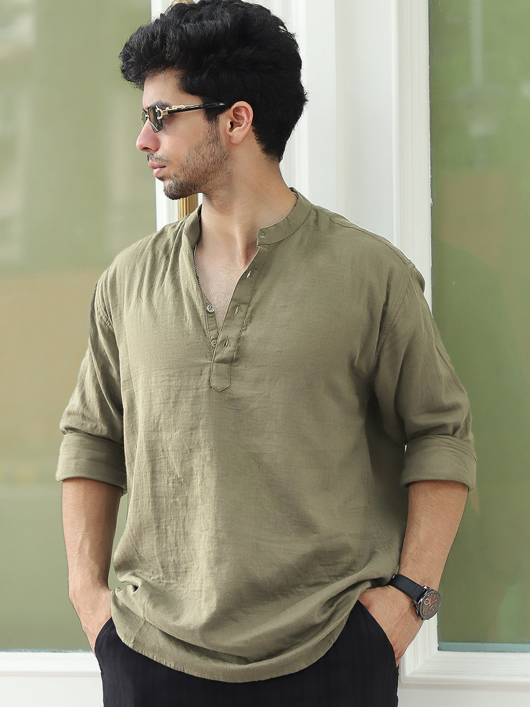 Fusion Drift Light Olive Kurta