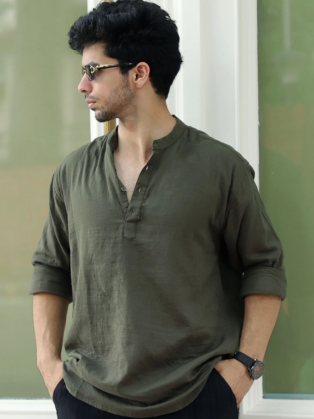 Fusion Drift Olive Kurta