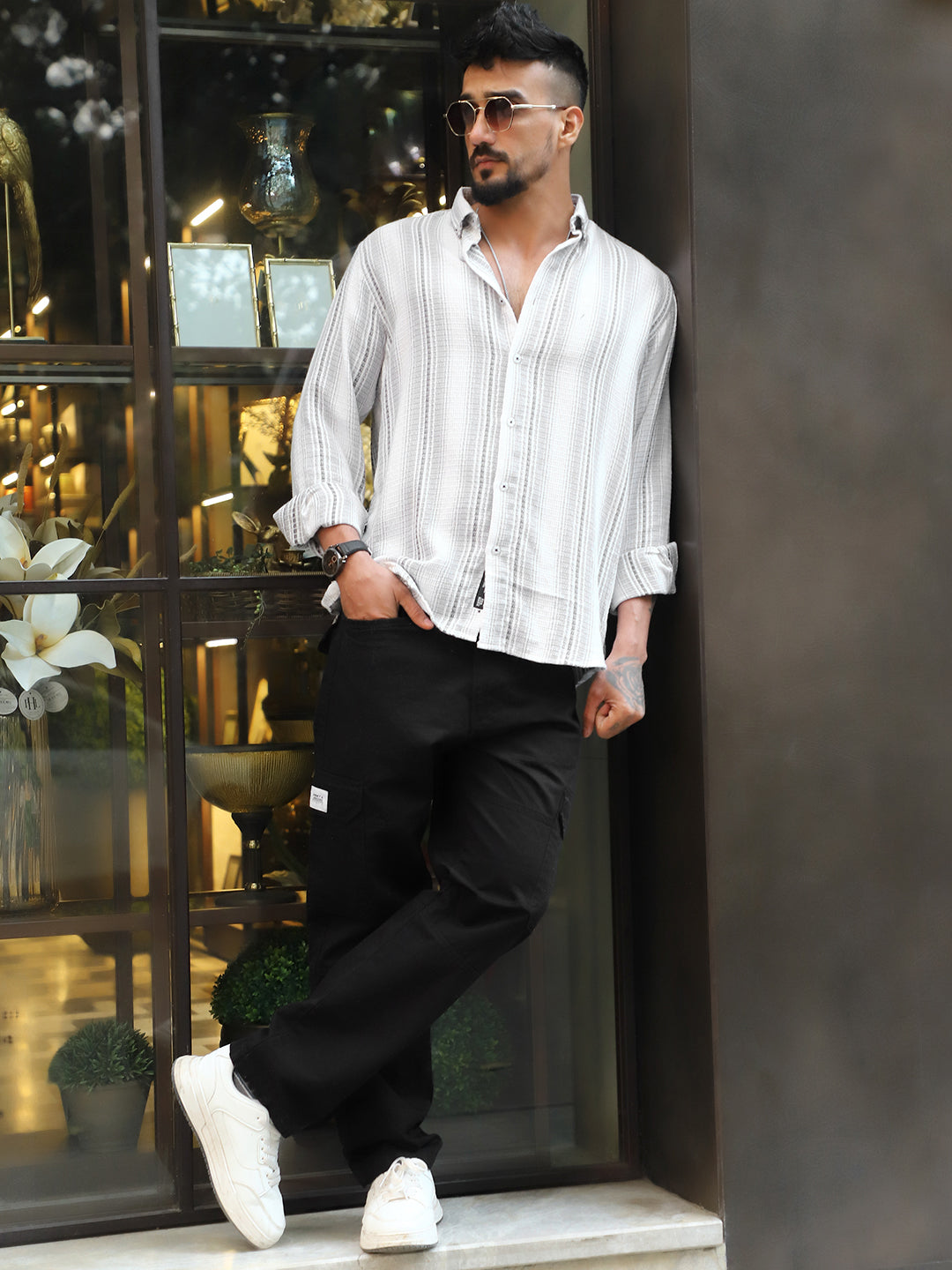 Sable Tone Light Grey Stripe Full Sleeve Shirt