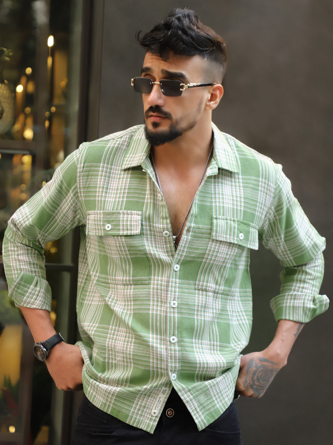 Fiore Blu Pear Green Check Shirt