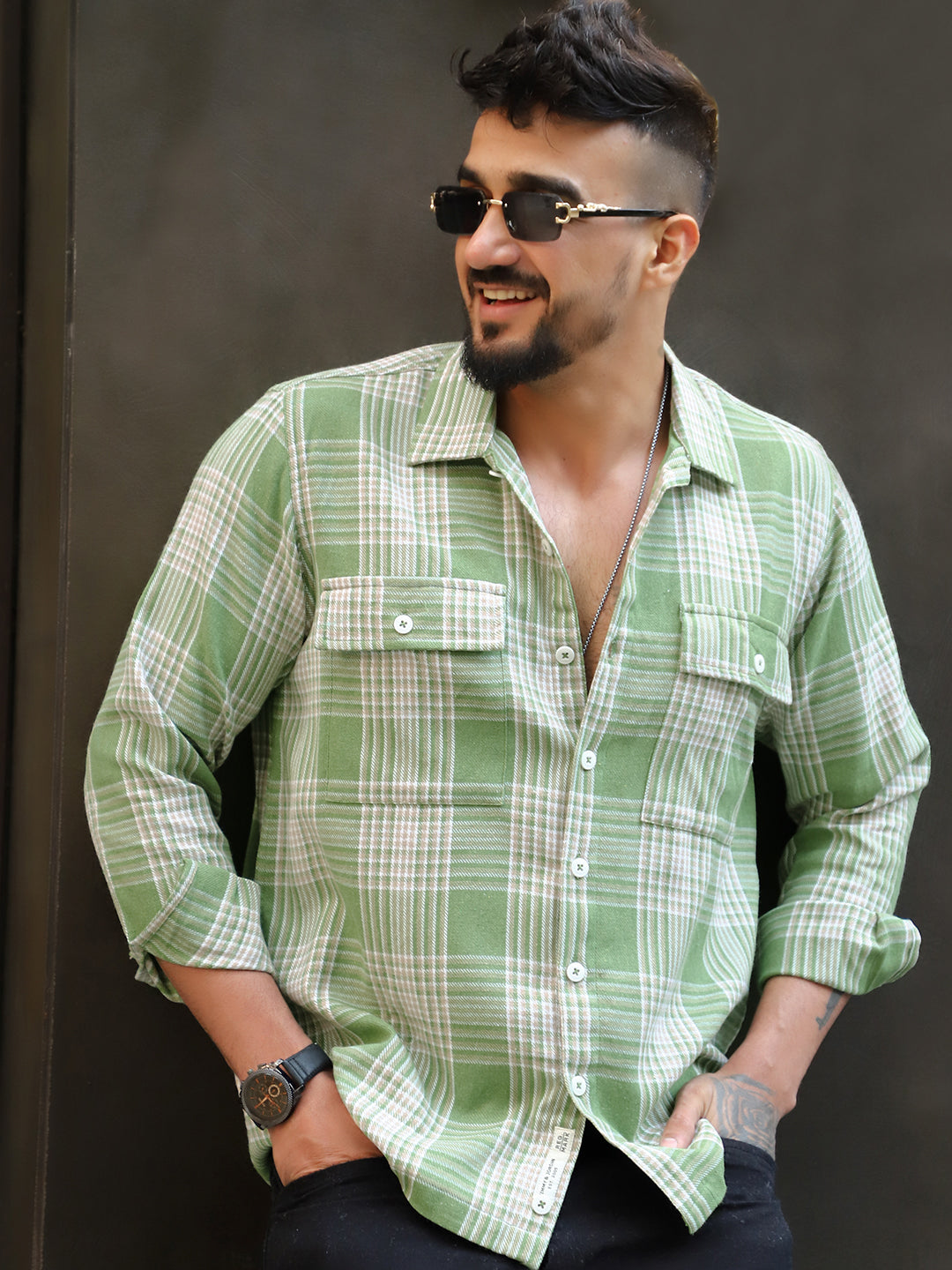 Fiore Blu Pear Green Check Shirt