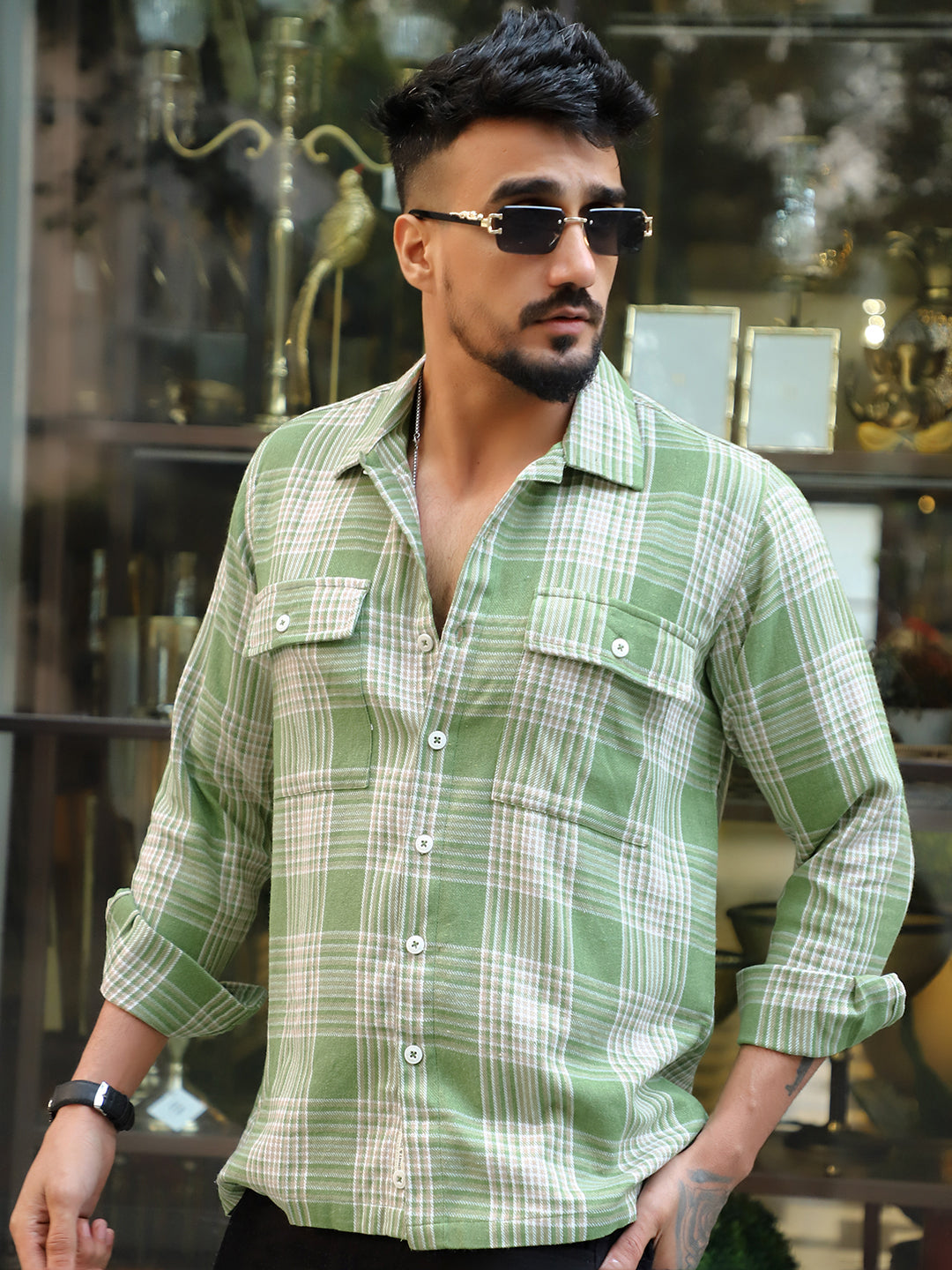 Fiore Blu Pear Green Check Shirt
