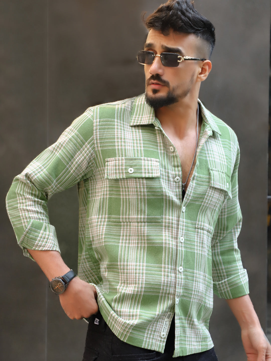 Fiore Blu Pear Green Check Shirt