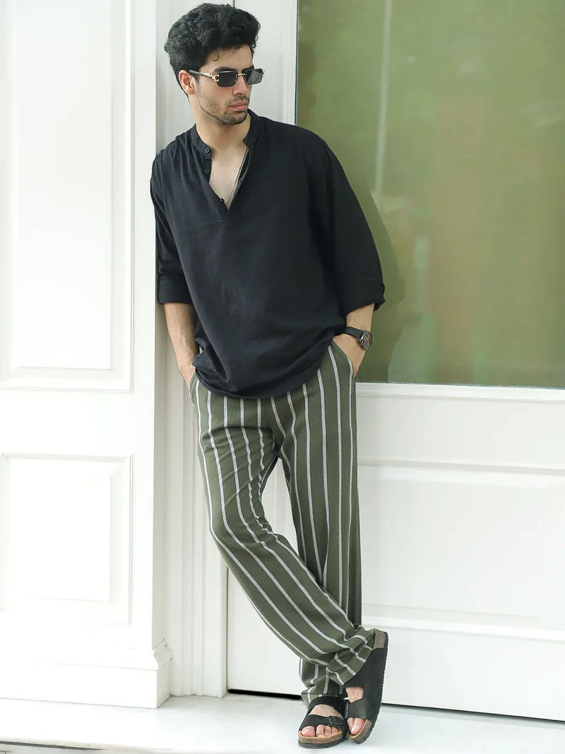 Mavero Dark Olive Stripe Trouser