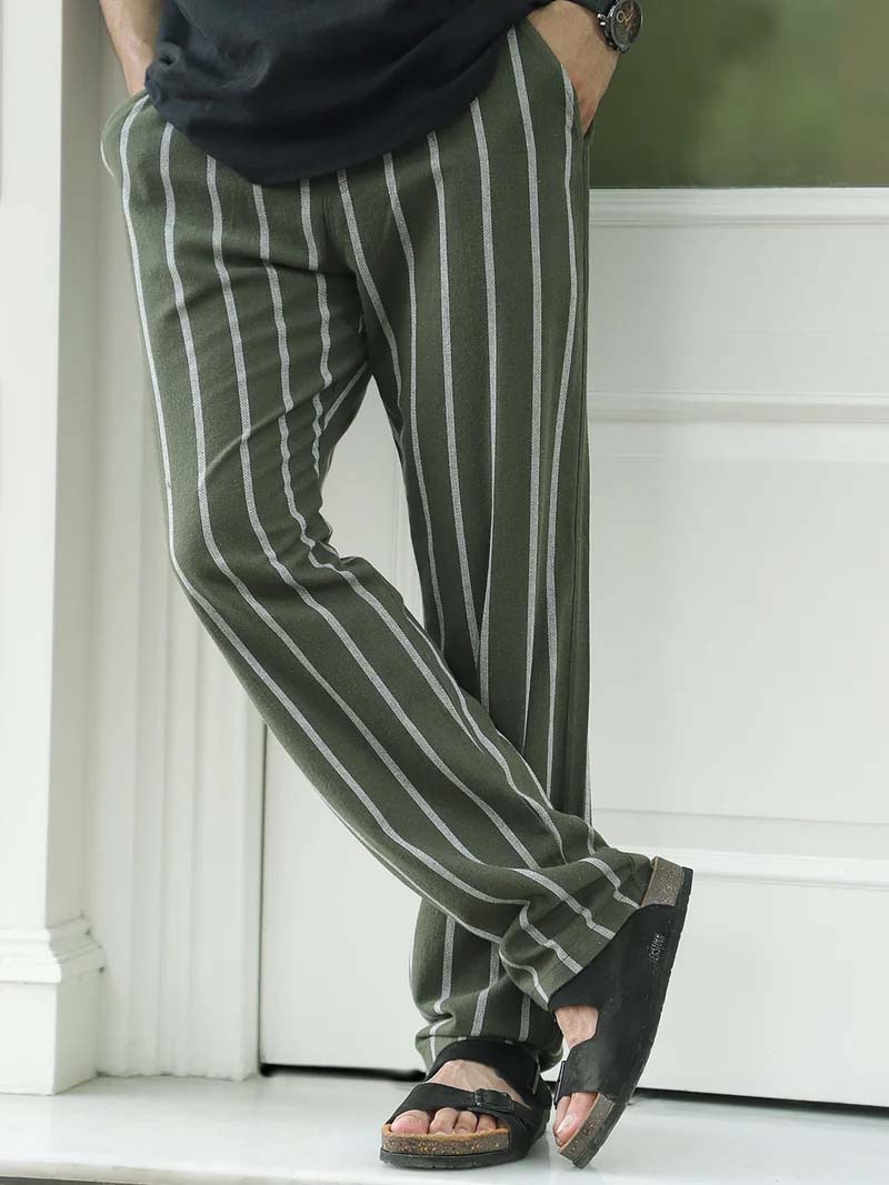 Mavero Dark Olive Stripe Trouser