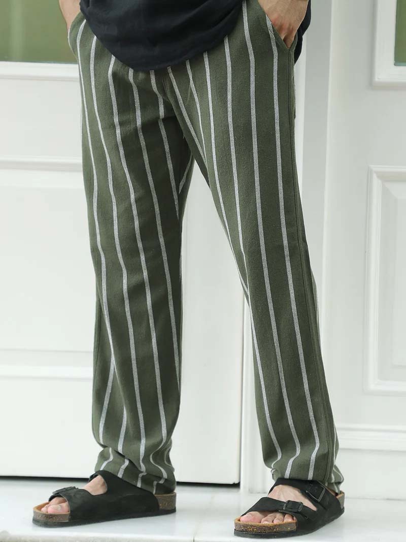 Mavero Dark Olive Stripe Trouser