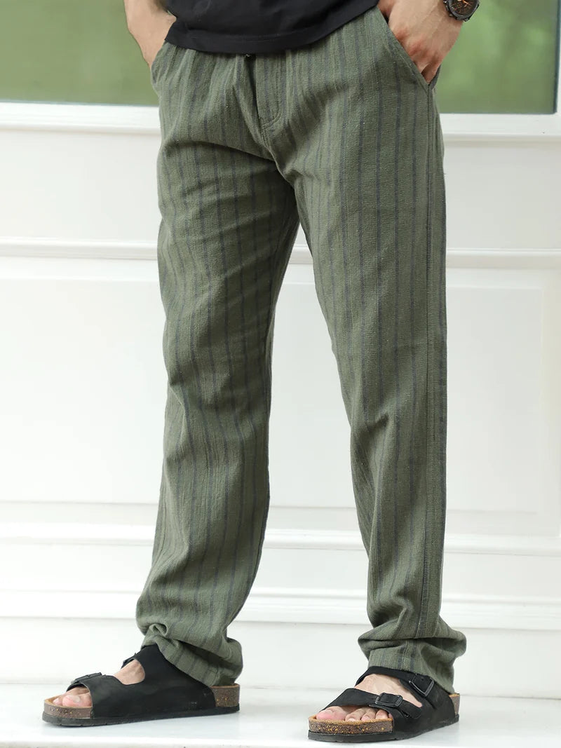 Mavero Olive Green Stripe Trouser