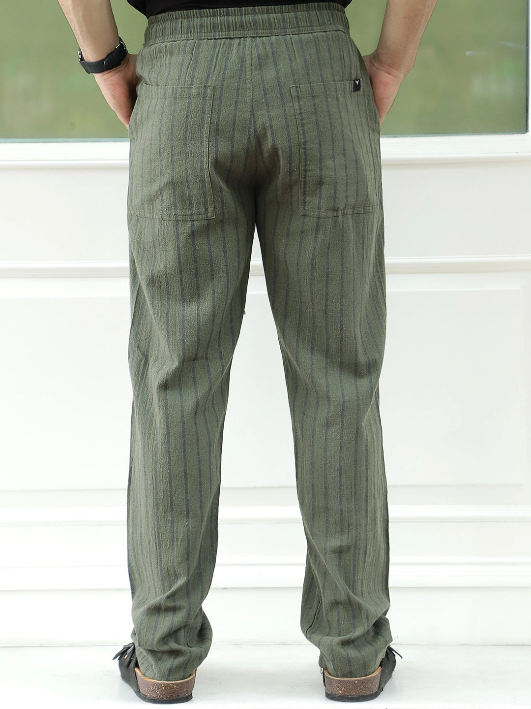 Mavero Olive Green Stripe Trouser