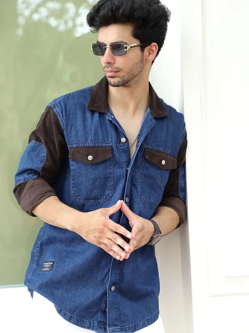 Luxe Fit Classic Blue Washed Denim Shirt