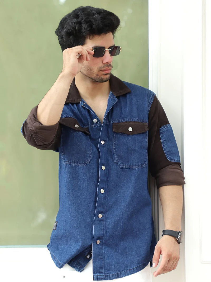 Luxe Fit Classic Blue Washed Denim Shirt
