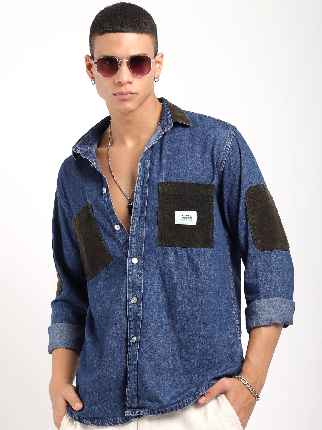 Fade Fit Dark Navy Washed Corduroy Denim Shirt