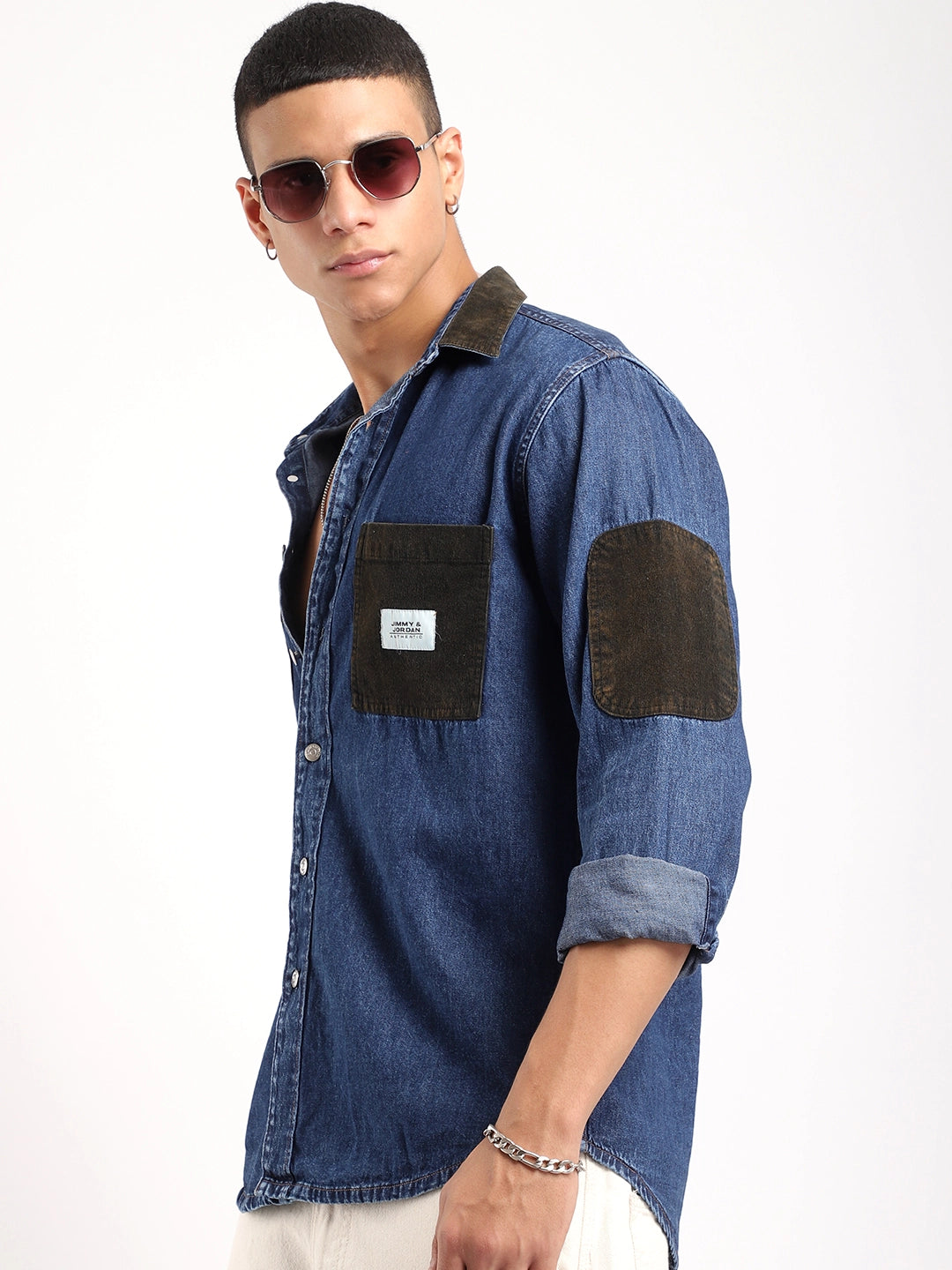 Fade Fit Dark Navy Washed Corduroy Denim Shirt