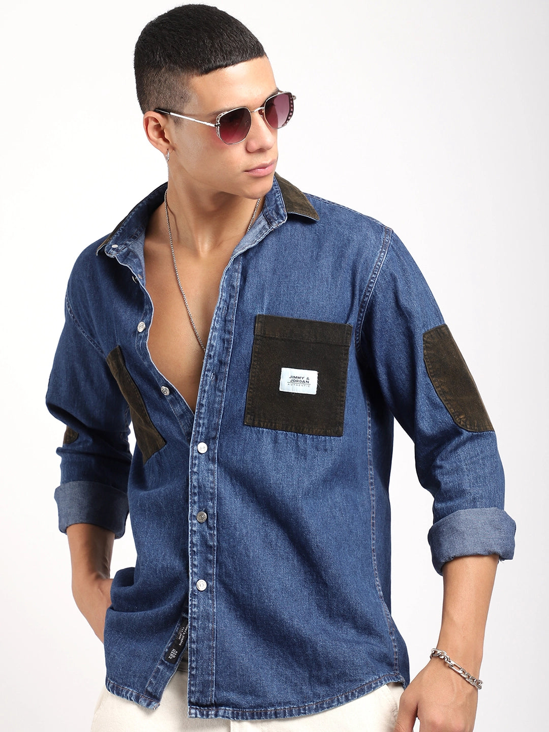 Fade Fit Dark Navy Washed Corduroy Denim Shirt