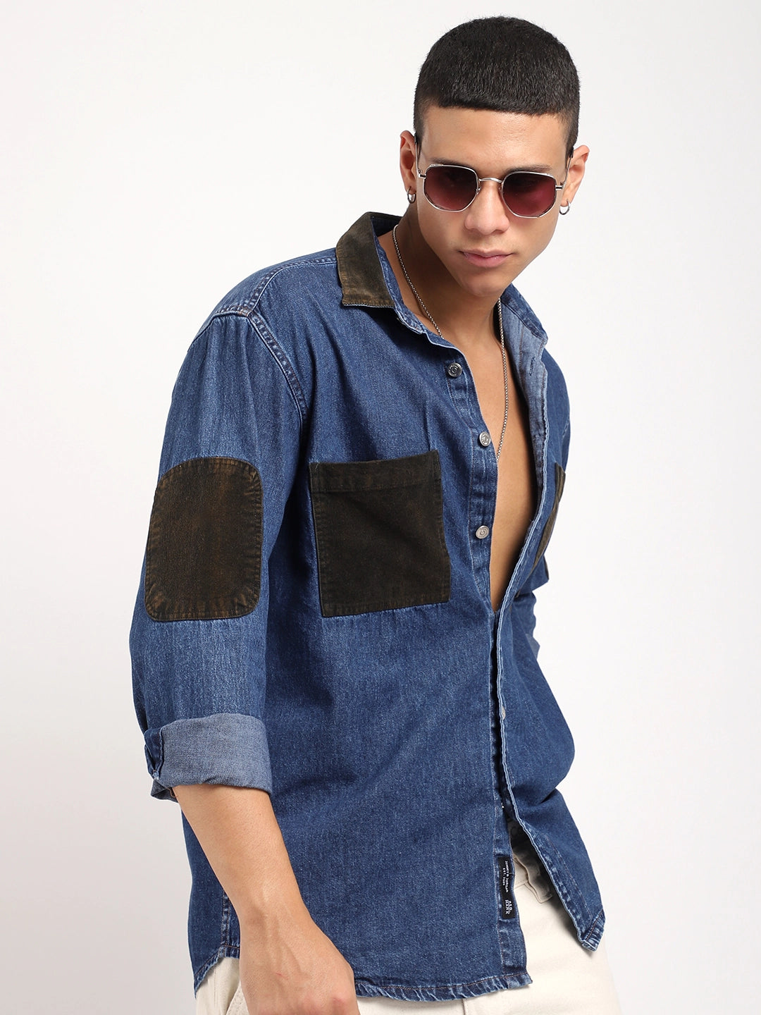 Fade Fit Dark Navy Washed Corduroy Denim Shirt