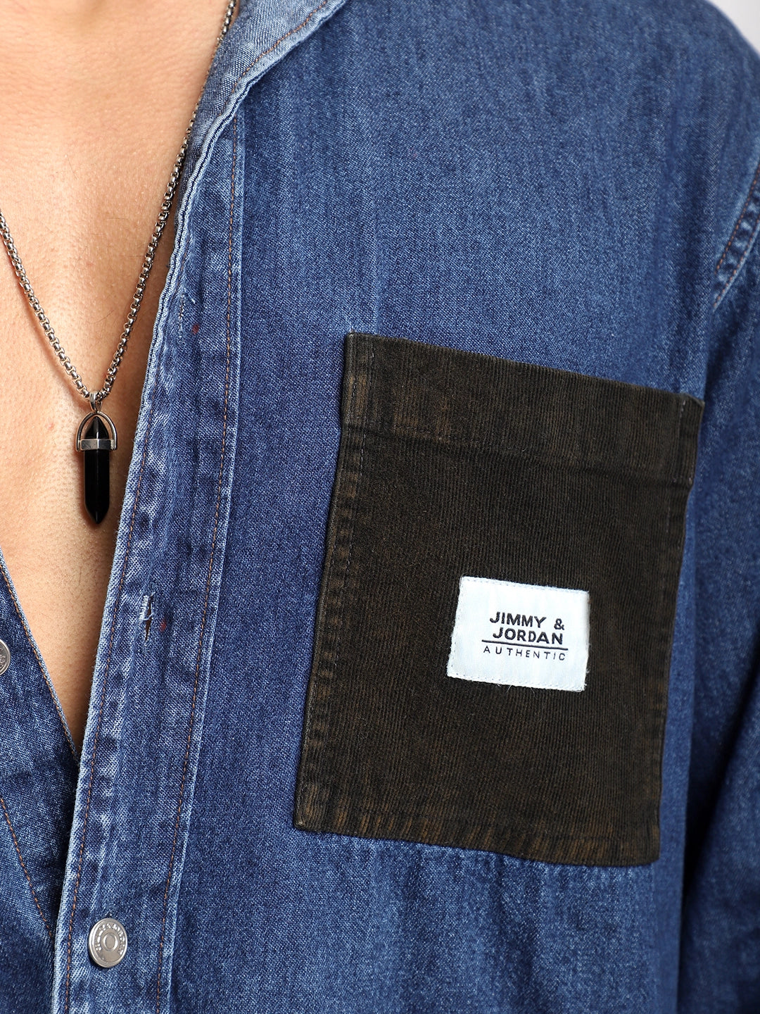 Fade Fit Dark Navy Washed Corduroy Denim Shirt