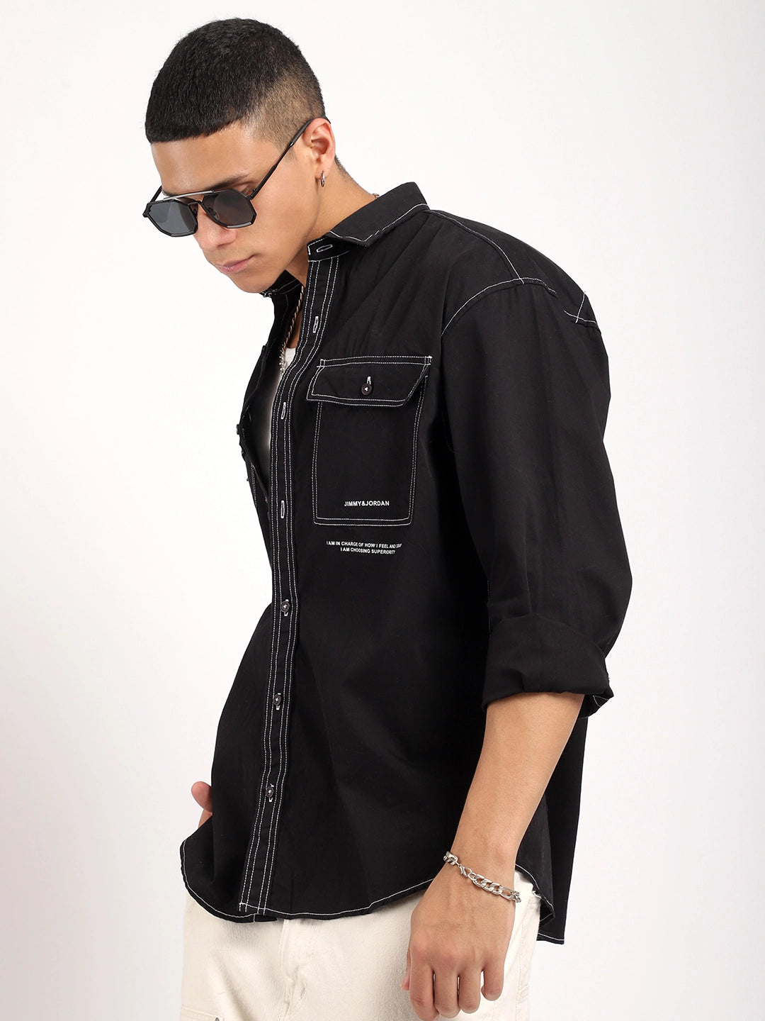 Fabric Lorenzo twilled Black Full Sleeve Shirt