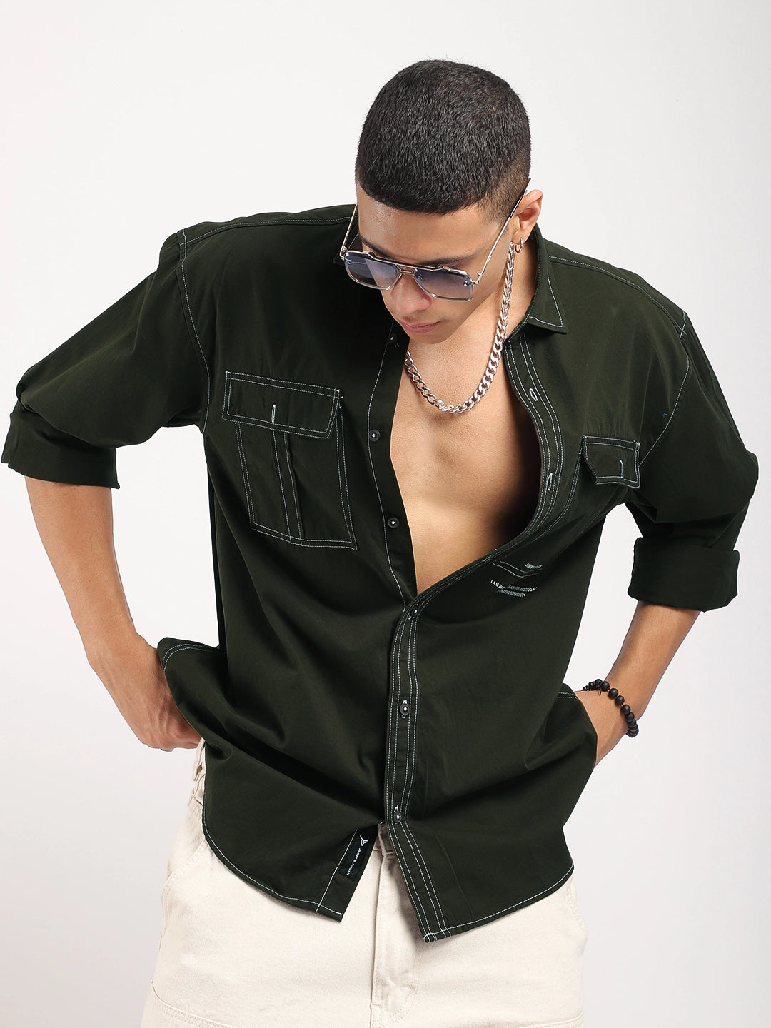 Fabric Lorenzo twilled Olive Full Sleeve Shirt