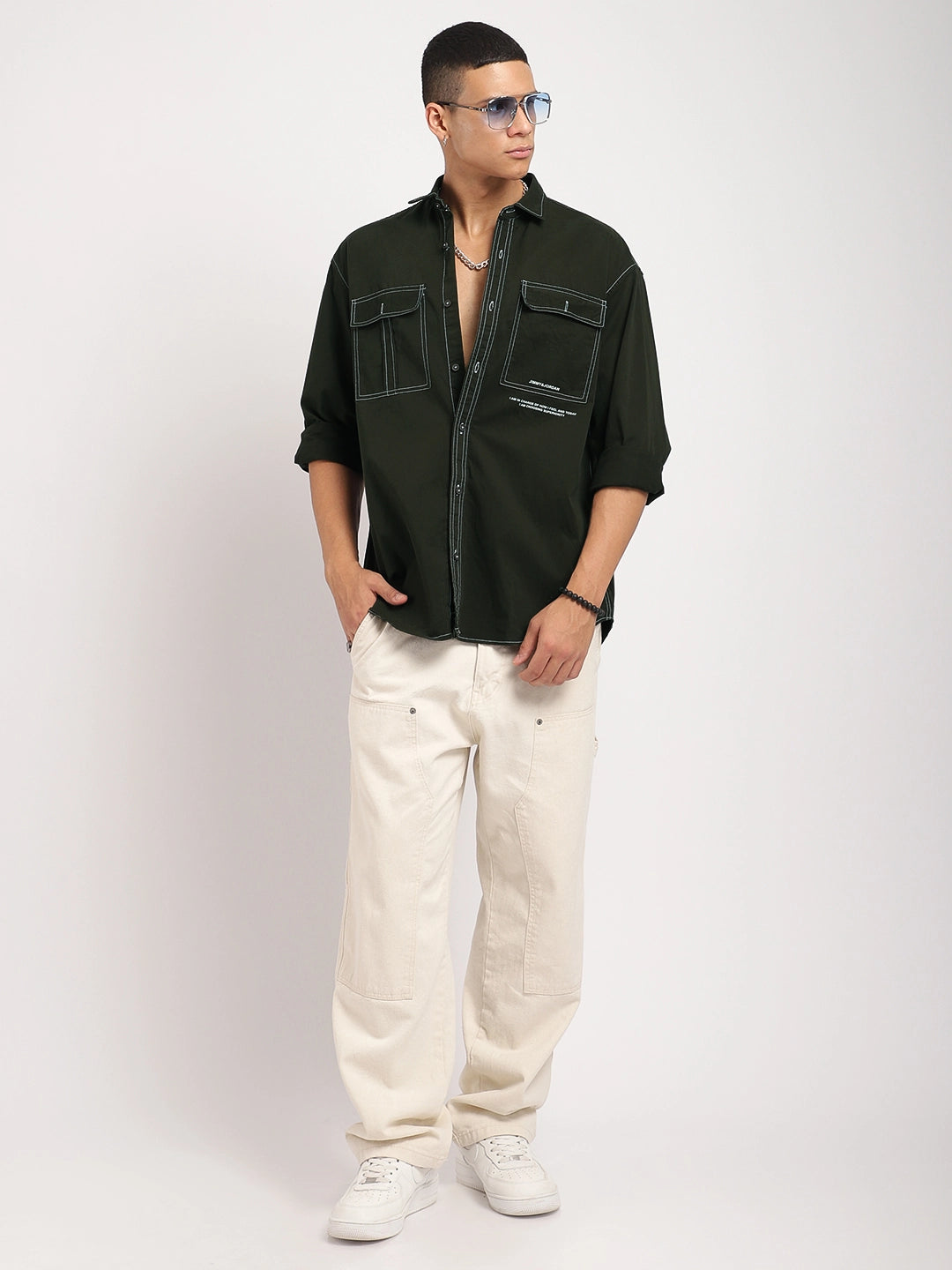 Fabric Lorenzo twilled Olive Full Sleeve Shirt