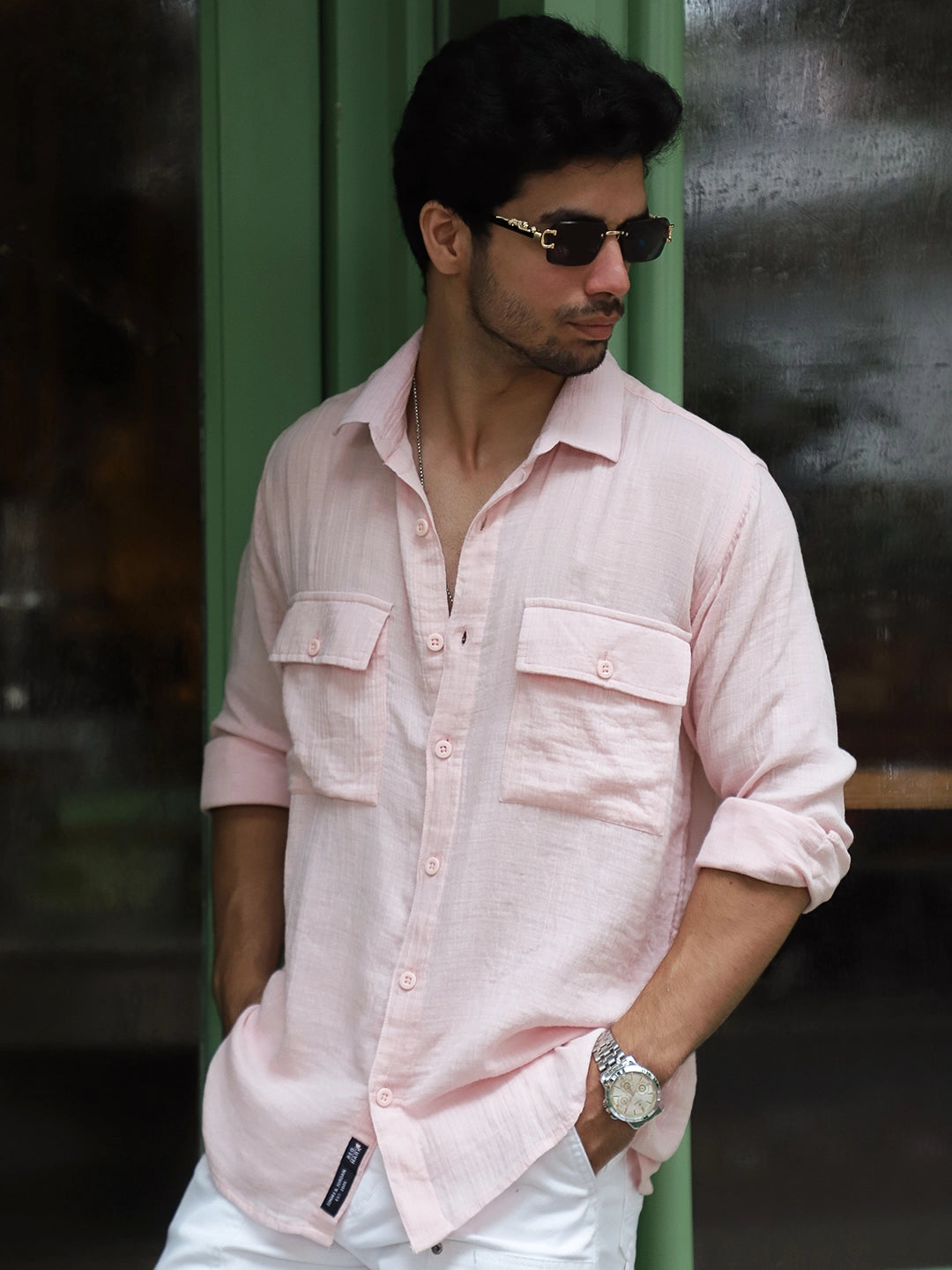 Vero Vibe Lucas Double Clothe Blush Pink Shirt