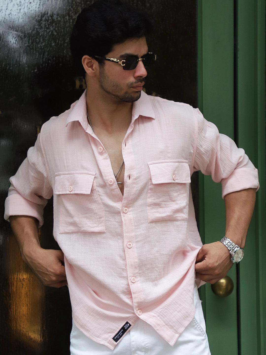Vero Vibe Lucas Double Clothe Blush Pink Shirt