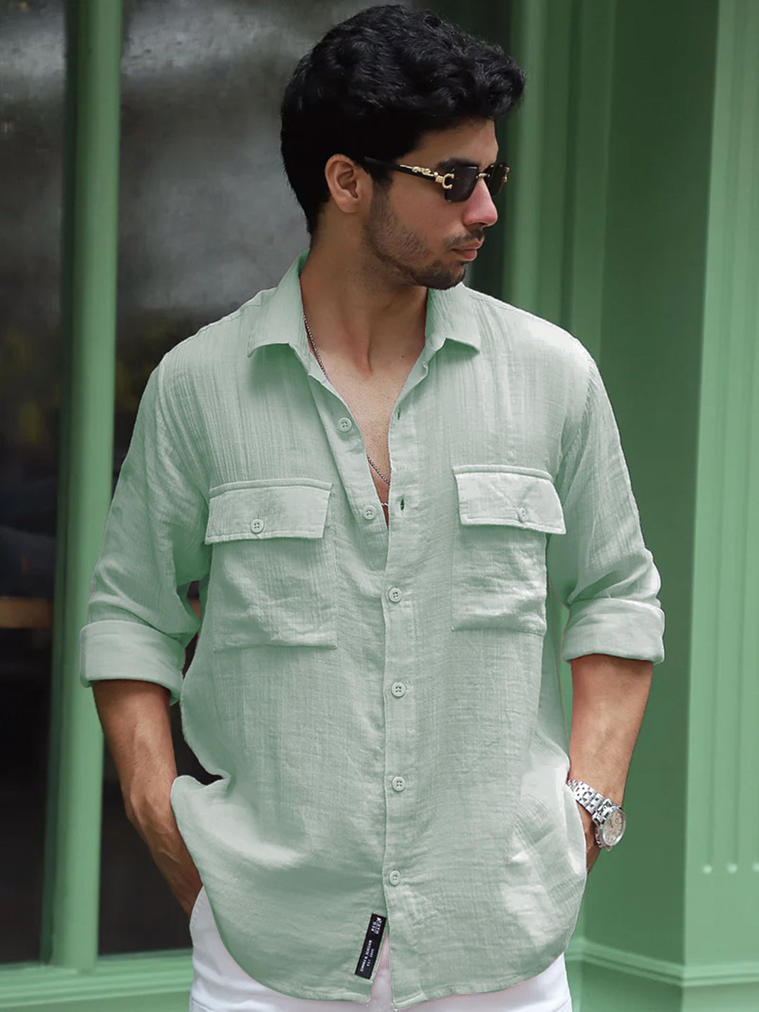 Vero Vibe Lucas Double Clothe Pistachio Green Shirt