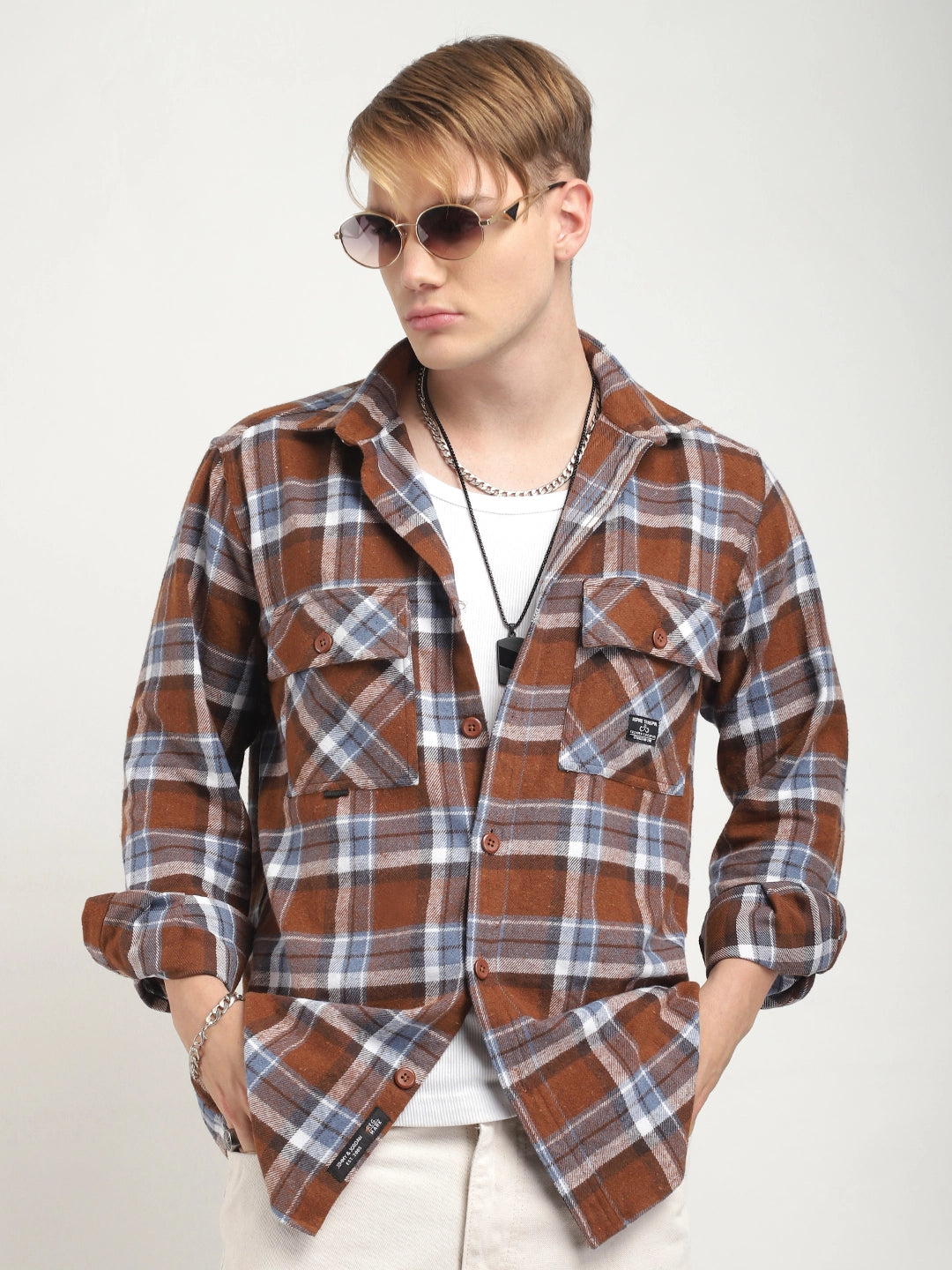 Infinite Brushed Brown Check Full Sleeve Shirt