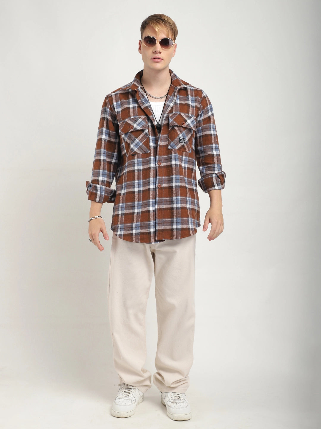 Infinite Brushed Brown Check Full Sleeve Shirt